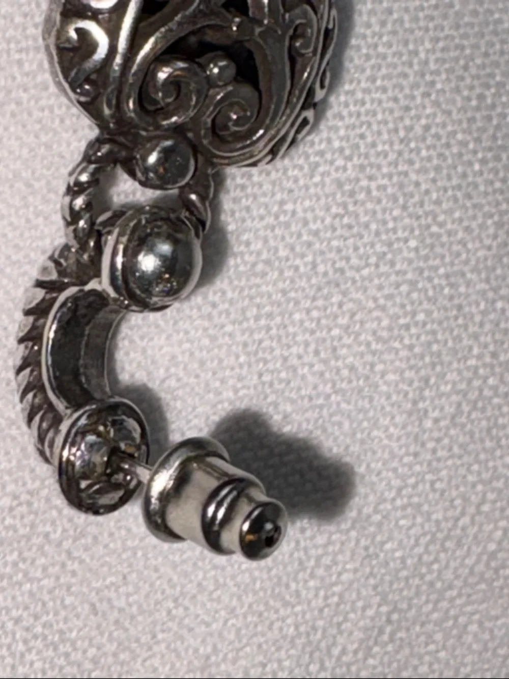 Brighton Bibi Heart Silver Scroll Puffy Heart Post Drop Earrings - Retired
